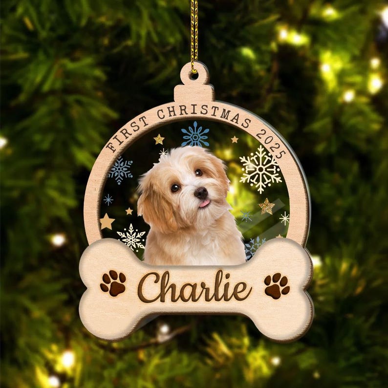 Personalized Dog First Christmas Ornament, Pet Ornament, Dog Portrait From Photo Ornament, Pet Christmas Gift, Christmas Decor