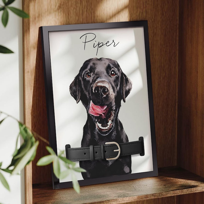 Custom Dog Memorial Frame with Pet Portrait & Collar Holder