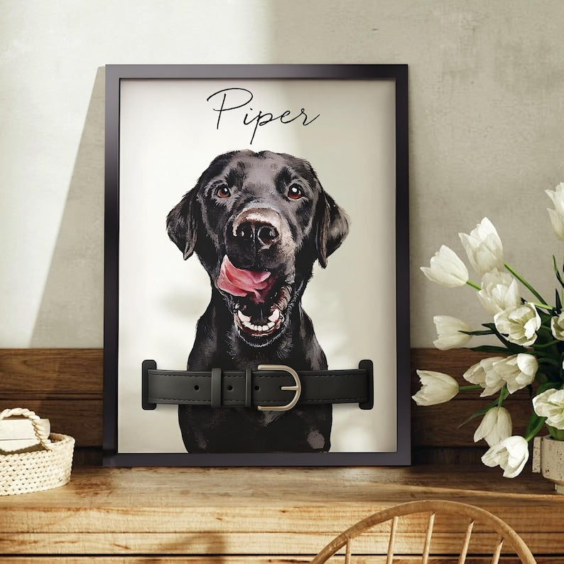 Custom Dog Memorial Frame with Pet Portrait & Collar Holder
