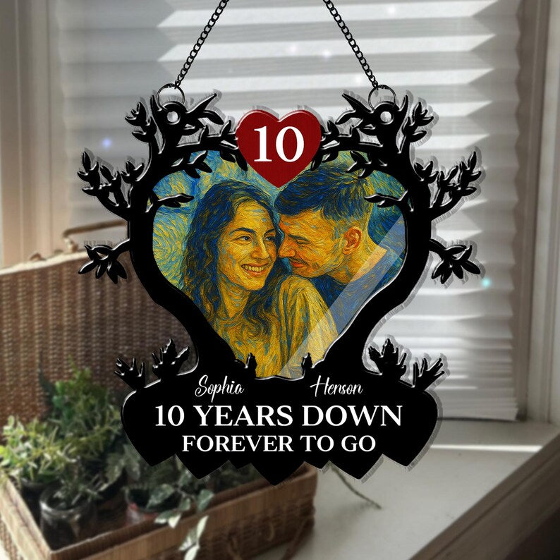 Custom Anniversary Wedding Couple 2 Layer Suncatcher, Parents Suncatcher Gift, Couple Keepsake Ornament, Wedding Gifts, Christmas Gift