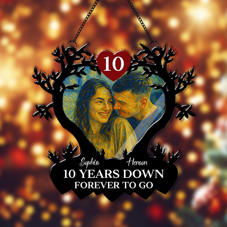 Custom Anniversary Wedding Couple 2 Layer Suncatcher, Parents Suncatcher Gift, Couple Keepsake Ornament, Wedding Gifts, Christmas Gift