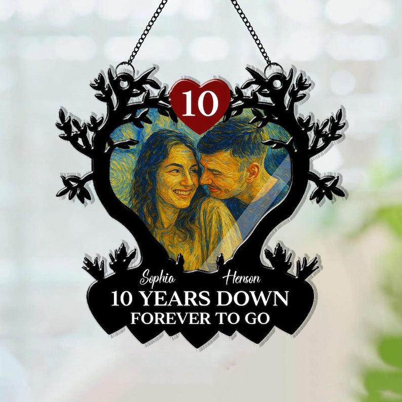 Custom Anniversary Wedding Couple 2 Layer Suncatcher, Parents Suncatcher Gift, Couple Keepsake Ornament, Wedding Gifts, Christmas Gift