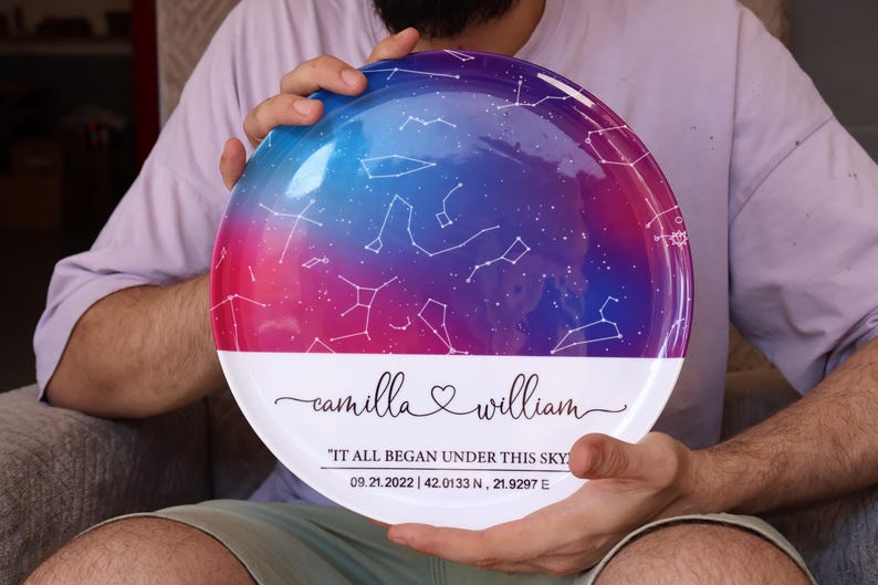 Custom Star Map Porcelain Plate - Unique Gift for Weddings and Engagement - Personalized Constellation Map - Anniversary Gifts for Him Her