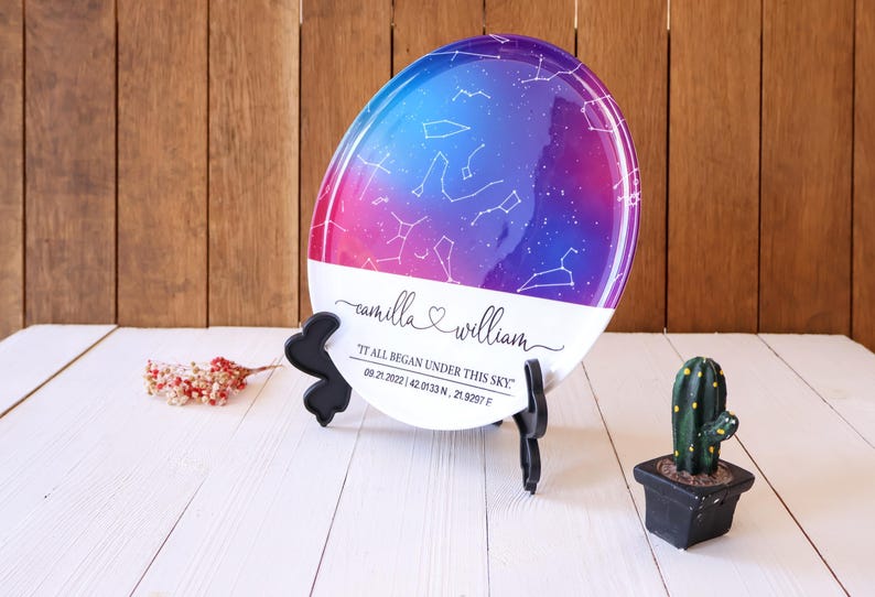 Custom Star Map Porcelain Plate - Unique Gift for Weddings and Engagement - Personalized Constellation Map - Anniversary Gifts for Him Her