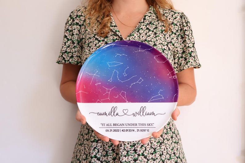 Custom Star Map Porcelain Plate - Unique Gift for Weddings and Engagement - Personalized Constellation Map - Anniversary Gifts for Him Her