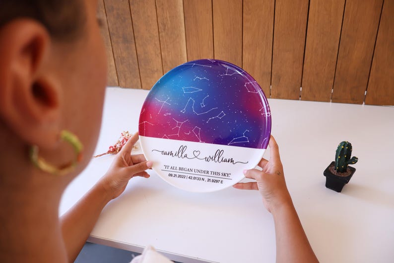 Custom Star Map Porcelain Plate - Unique Gift for Weddings and Engagement - Personalized Constellation Map - Anniversary Gifts for Him Her