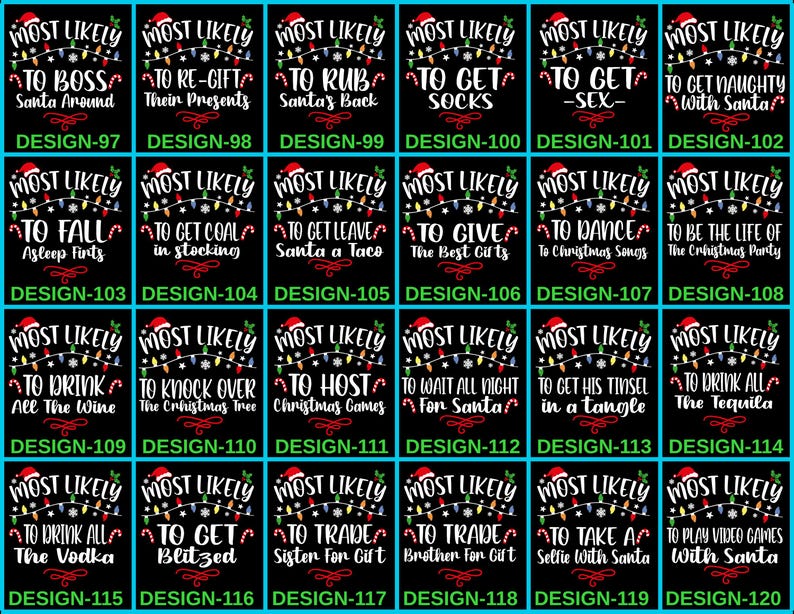 200 Quotes Most Likely Christmas Tee,Christmas Crew Shirt, holiday pajama, Matching Christmas Tee,Long Sleeve,Holiday shirts,Xmas family Tee