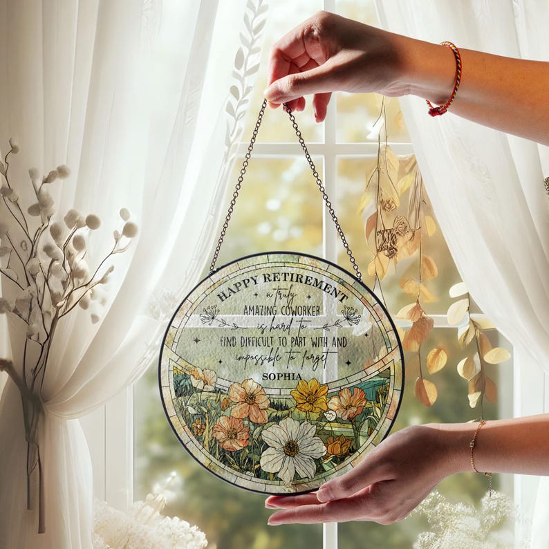 Personalized Retirement Stained Glass Suncatcher Gift For Women, Retirement Keepsake Gift, Custom Retirement Window Hangings