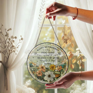 Personalized Retirement Stained Glass Suncatcher Gift For Women, Retirement Keepsake Gift, Custom Retirement Window Hangings