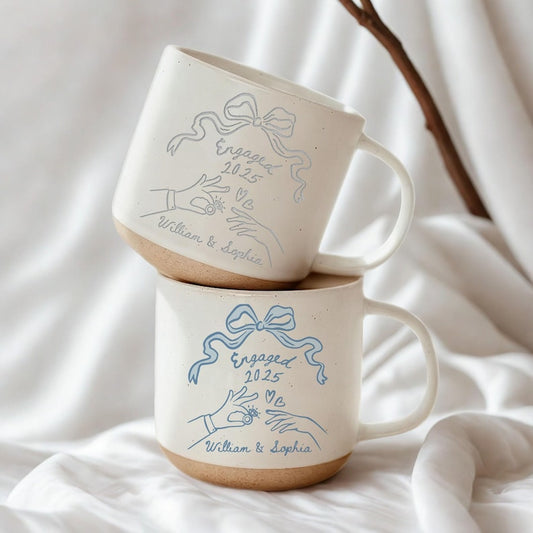 Personalised Engraved Engagement Pottery Mug, Engaged Ceramic Mug, Wedding Gift for Couple,Engagement Gift For Her,Anniversary Gift for Wife