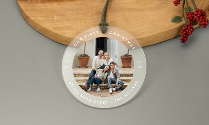 Personalized First Christmas Ornament for Baby, Newlyweds, Pets, Home, Custom Photo Ornament