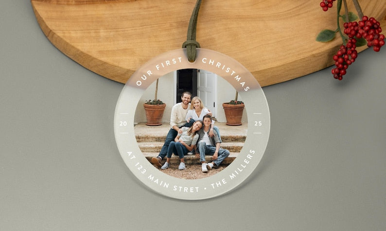 Personalized First Christmas Ornament for Baby, Newlyweds, Pets, Home, Custom Photo Ornament
