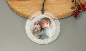 Personalized First Christmas Ornament for Baby, Newlyweds, Pets, Home, Custom Photo Ornament