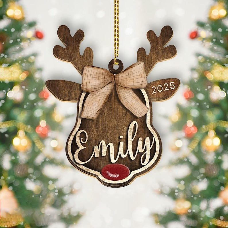 Personalized Reindeer Santa Ornament, Rudolph Ornament, Custom Name Ornament, Kids Christmas Gift, Family Ornament, Christmas Decoration