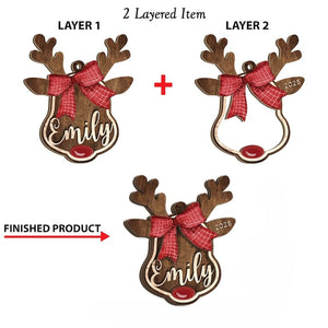 Personalized Reindeer Santa Ornament, Rudolph Ornament, Custom Name Ornament, Kids Christmas Gift, Family Ornament, Christmas Decoration