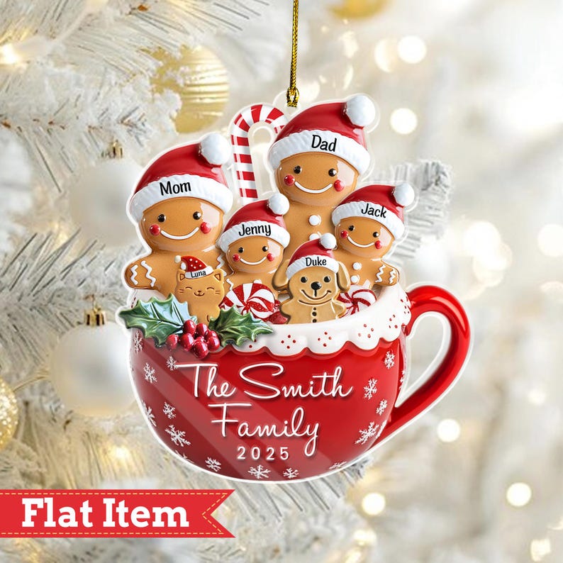 Personalized Gingerbread Family Ornament 2025, Family Christmas Ornament with Pets, Family Christmas Gift, Christmas Decoration, Xmas Gift