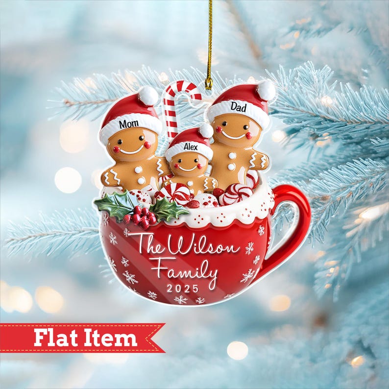 Personalized Gingerbread Family Ornament 2025, Family Christmas Ornament with Pets, Family Christmas Gift, Christmas Decoration, Xmas Gift