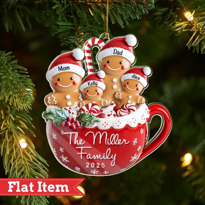 Personalized Gingerbread Family Ornament 2025, Family Christmas Ornament with Pets, Family Christmas Gift, Christmas Decoration, Xmas Gift