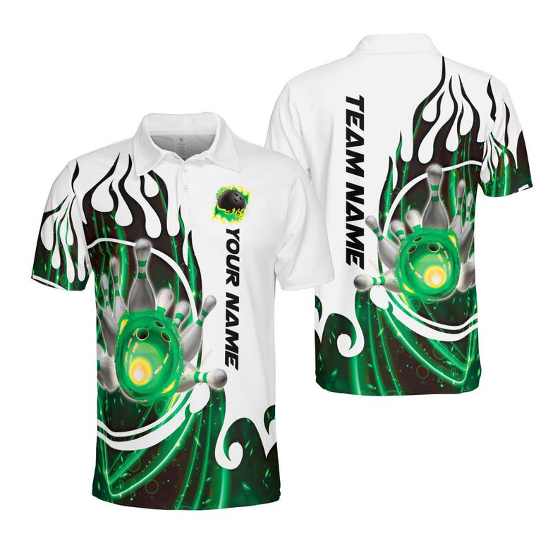 Personalized 3D Flaming Fire Bowling Polo, Custom Name & Team Bowling Polo Shirt, Uniform For Bowling Team, Bowling Lovers, Sport Gifts