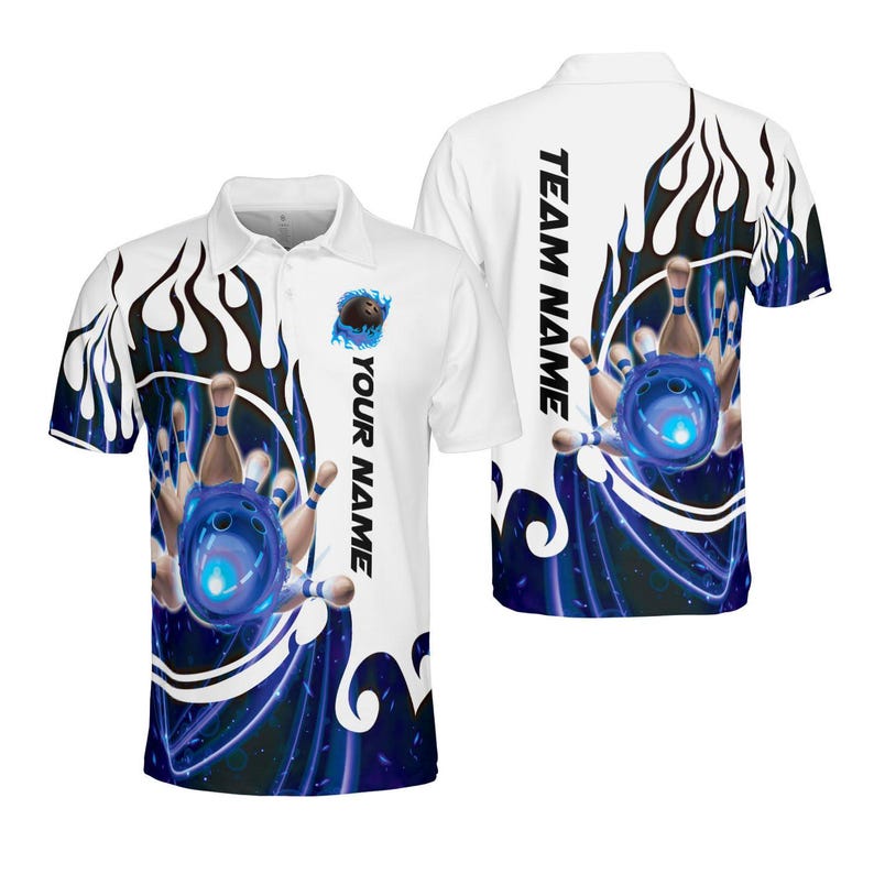 Personalized 3D Flaming Fire Bowling Polo, Custom Name & Team Bowling Polo Shirt, Uniform For Bowling Team, Bowling Lovers, Sport Gifts