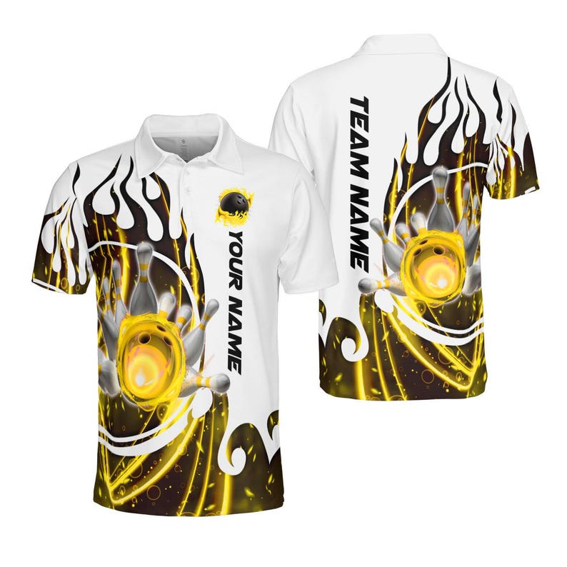 Personalized 3D Flaming Fire Bowling Polo, Custom Name & Team Bowling Polo Shirt, Uniform For Bowling Team, Bowling Lovers, Sport Gifts