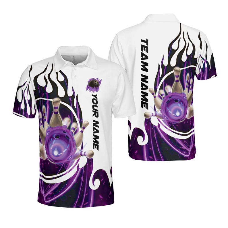 Personalized 3D Flaming Fire Bowling Polo, Custom Name & Team Bowling Polo Shirt, Uniform For Bowling Team, Bowling Lovers, Sport Gifts