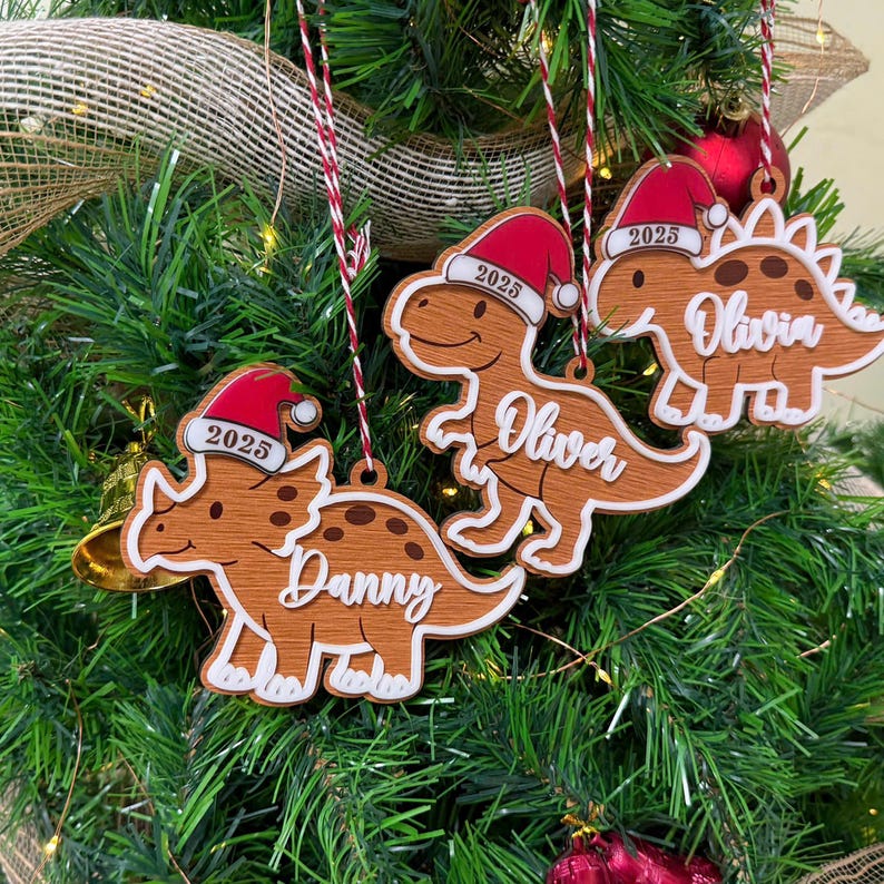 Cute Dinosaur Christmas Ornament, Custom Baby Ornament, Trex Ornament, Baby Name Dinosaur Ornament, Dinosaur Ornament Felt