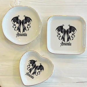 Dark Romance Personalized Ring Dish | Halloween Gothic Custom Ceramic Trinket Ring Dish | Jewelry Dish | Gift For Her