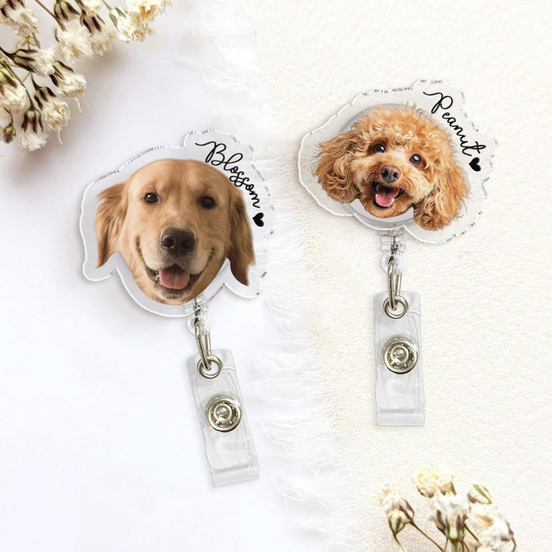 Custom Pet Portrait Badge Reel, Dog & Cat Photo Badge Reel, Nurse Badge Reel, Picture Badge Reel, Retractable Badge Holder, ID Badge Buddy