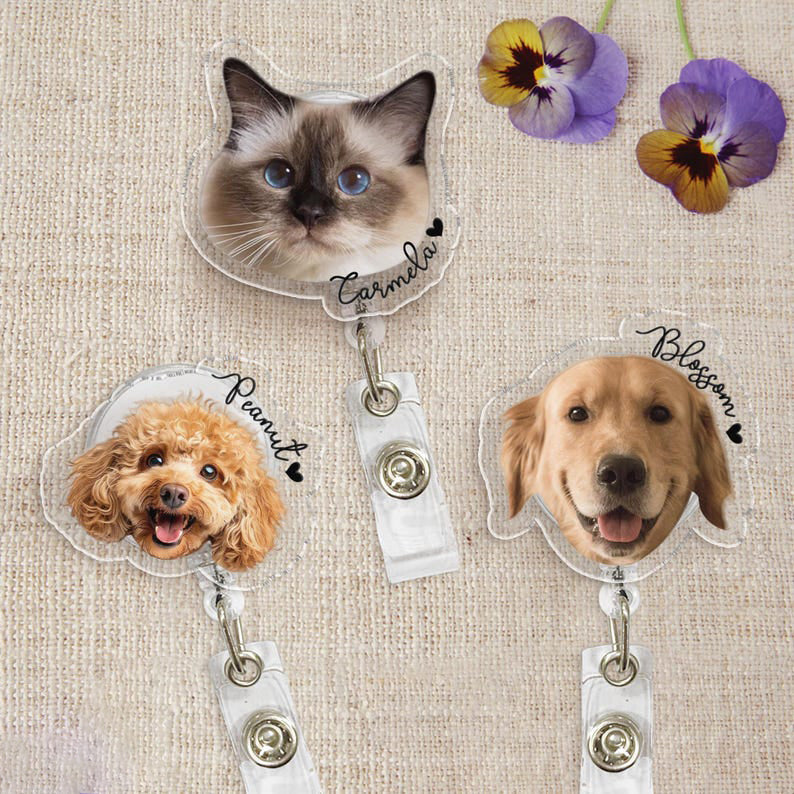 Custom Pet Portrait Badge Reel, Dog & Cat Photo Badge Reel, Nurse Badge Reel, Picture Badge Reel, Retractable Badge Holder, ID Badge Buddy
