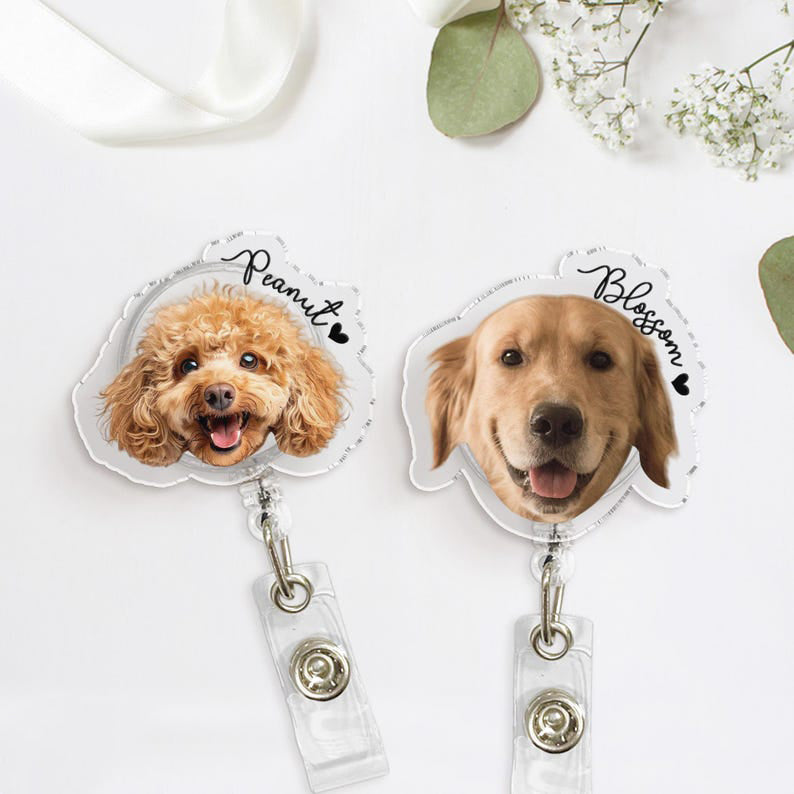 Custom Pet Portrait Badge Reel, Dog & Cat Photo Badge Reel, Nurse Badge Reel, Picture Badge Reel, Retractable Badge Holder, ID Badge Buddy