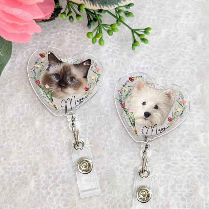 Custom Pet Badge Reel With Photo, Personalized Pet Badge Reel, Nurse Badge Reel with Picture, Nurse Gift, Dog Mom Gifts, Dog Cat Badge Reel