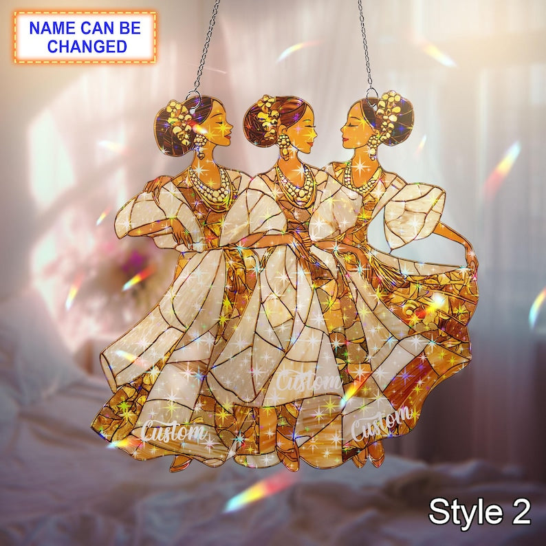Personalized Holo Philippine Woman Acrylic Ornament, Custom Cultural Window Hanging, Unique Handmade Ethnic Art Gift for Home Decoration