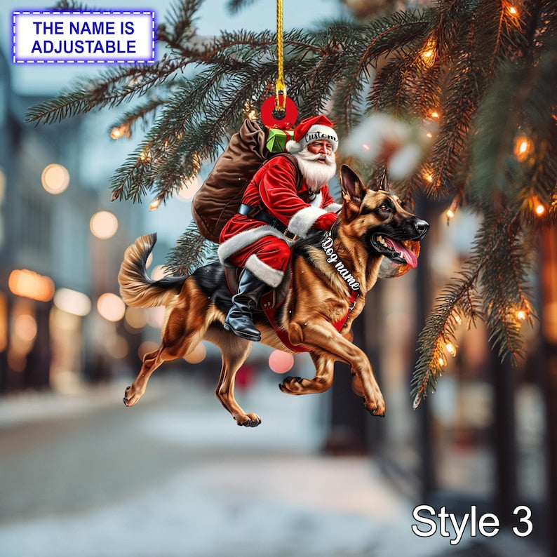 Santa Riding German Shepherd Christmas Ornament Funny Dog Lover Tree Hanging Decoration, Holiday Pet Gift, Custom German Shepherd Ornament