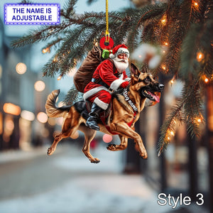 Santa Riding German Shepherd Christmas Ornament Funny Dog Lover Tree Hanging Decoration, Holiday Pet Gift, Custom German Shepherd Ornament