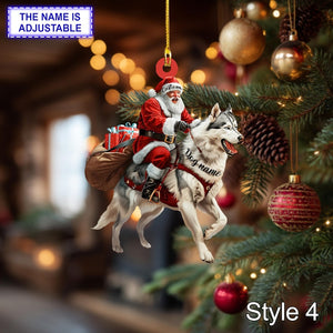 Santa Riding Siberian Husky Christmas Ornament Funny Dog Lover Tree Hanging Decoration, Holiday Pet Gift, Custom Siberian Husky Ornament