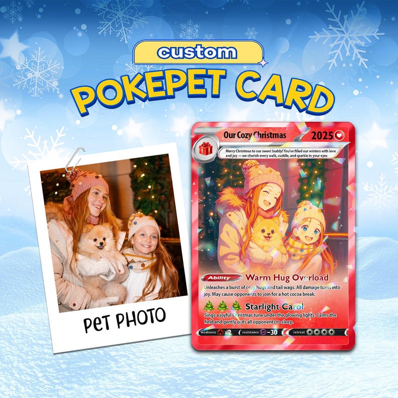 Custom Pet Poke Christmas Card, Pet Poke Card with Dog Portrait Photo, Personalized Acrylic Card for Pet, Poke Trading Card, Christmas Gift