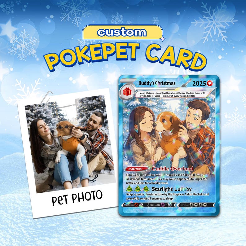 Custom Pet Poke Christmas Card, Pet Poke Card with Dog Portrait Photo, Personalized Acrylic Card for Pet, Poke Trading Card, Christmas Gift