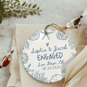 Beach Engaged Ornament, Engagement Christmas Ornament Gift, Engagement Party Gift, Personalized Engagement Gift, Gift For Newly Engaged