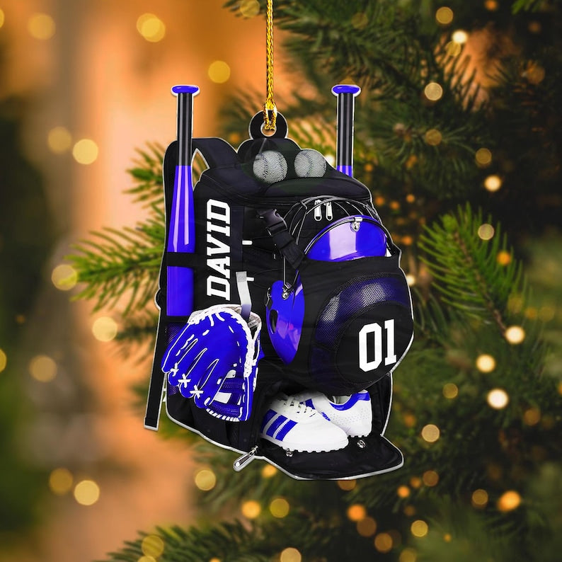 Baseball Backpack Acrylic Ornament, Custom Baseball Player Christmas Decor,Sports Keepsake Ornament Gift,Personalized Athletic Holiday Decor