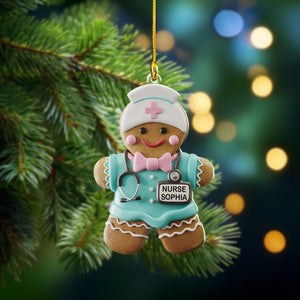 Personalized Gingerbread Nurse 2D Acrylic Ornament, Bow Cookie Nurse Christmas Ornament, Emergancy Nurse, RN Nurse Gifts, NICU Nurse Gift