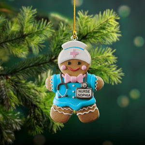 Personalized Gingerbread Nurse 2D Acrylic Ornament, Bow Cookie Nurse Christmas Ornament, Emergancy Nurse, RN Nurse Gifts, NICU Nurse Gift