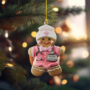 Personalized Gingerbread Nurse 2D Acrylic Ornament, Bow Cookie Nurse Christmas Ornament, Emergancy Nurse, RN Nurse Gifts, NICU Nurse Gift