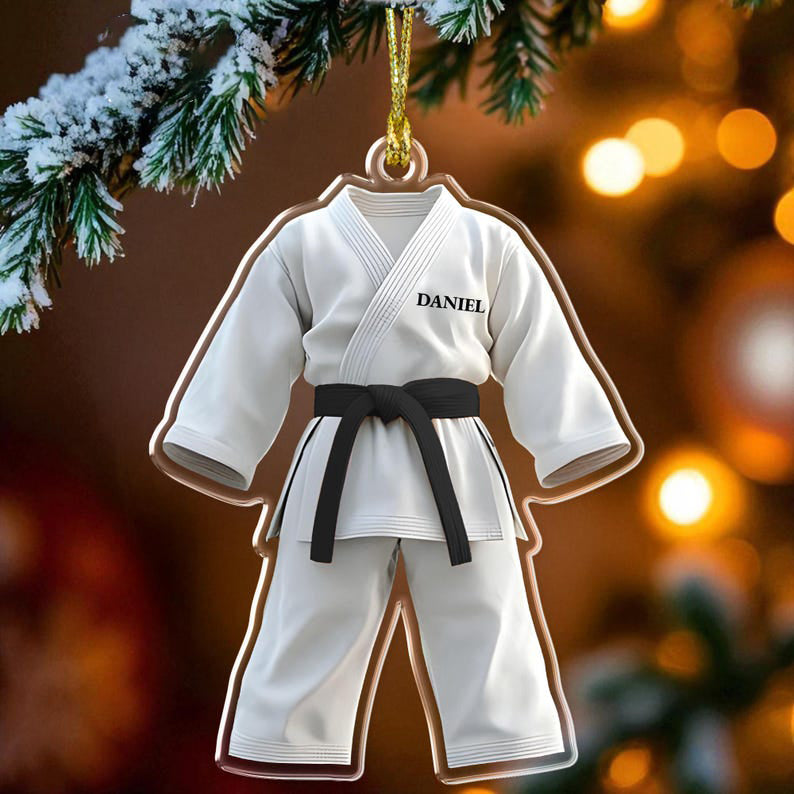 Personalized Karate Uniform Ornament, Custom Martial Arts Ornament, Karate Lover Ornament, Karate Belt with Name, Taekwondo Judo Christmas