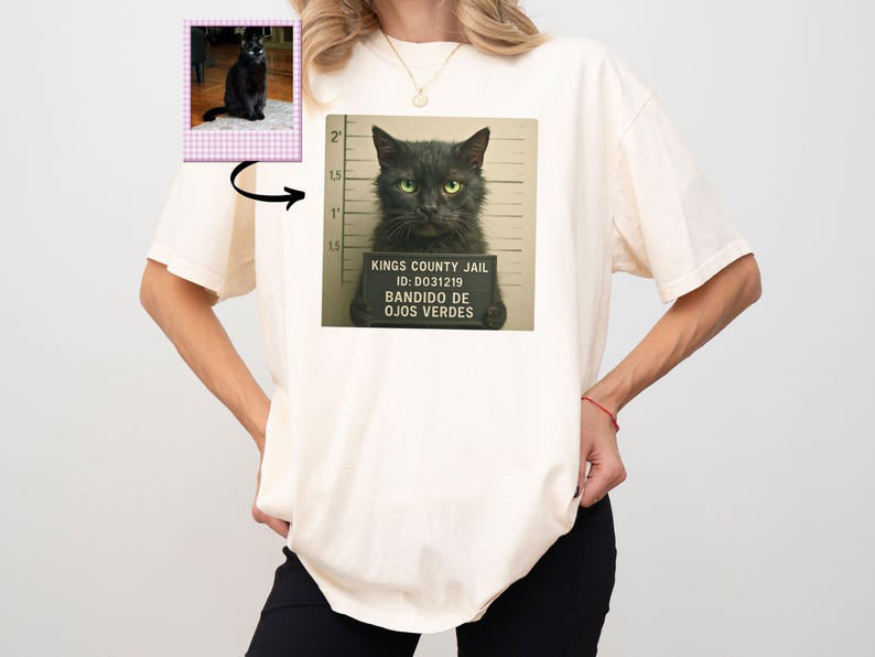 Custom Pet Mugshot T-Shirt or Sweatshirt, Personalized Dog/Cat Portrait