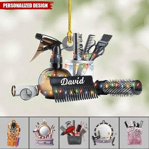 New Release Personalized Name Hair Stylist Tool Christmas Ornament, Gifts For Hairdresser Barber