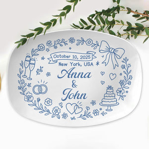 Personalized Wedding Keepsake Plate: Custom Name & Date Resin Platter
