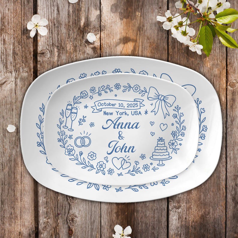 Personalized Wedding Keepsake Plate: Custom Name & Date Resin Platter