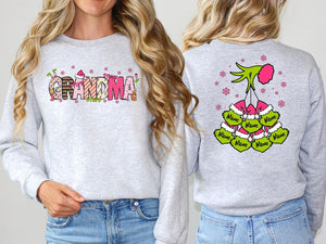 Custom Grinch Sweatshirt, Mommy Christmas Hoodie, Grinch 2 Sides Tee, Xmas Grandma Tee, Mama Grinch Tee, Kids Names Sweatshirt, Xmas Gift