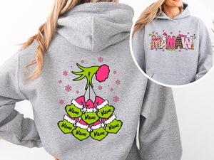 Custom Grinch Sweatshirt, Mommy Christmas Hoodie, Grinch 2 Sides Tee, Xmas Grandma Tee, Mama Grinch Tee, Kids Names Sweatshirt, Xmas Gift